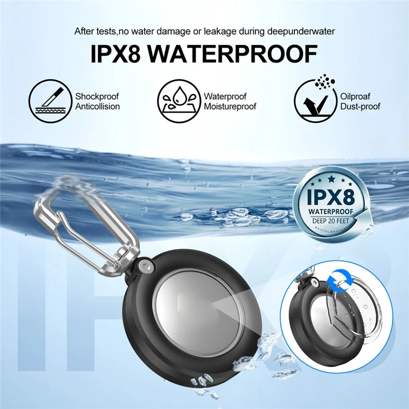 For AirTag Protective Case Full Enclosure Waterproof PC Cover with Hook - Black