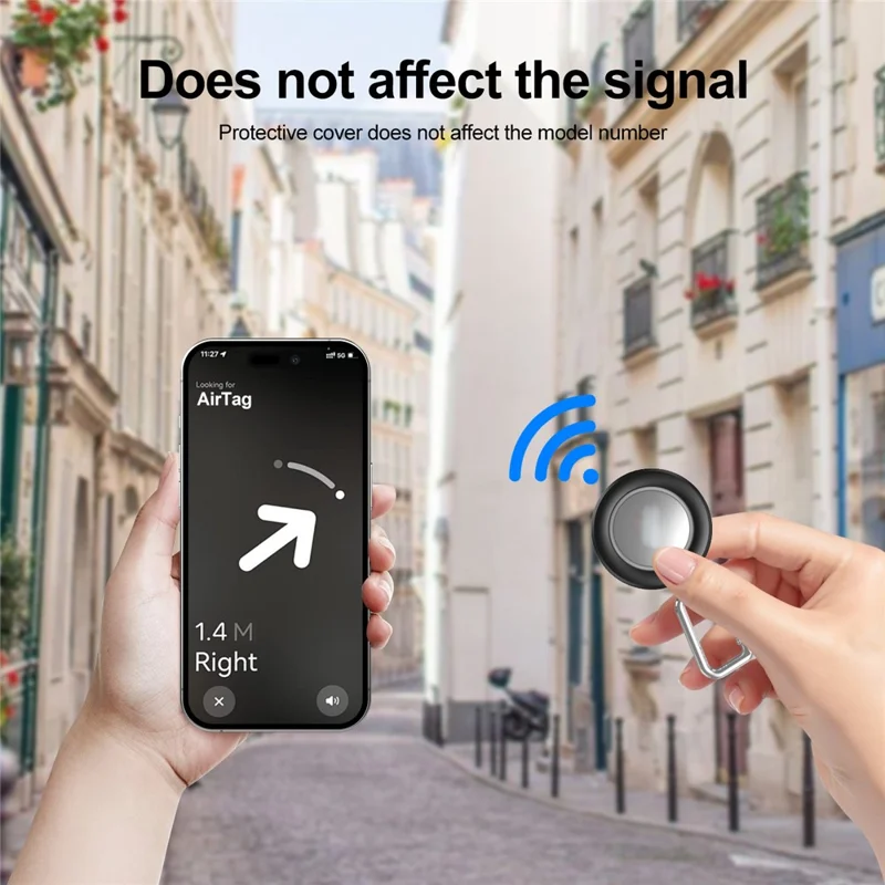 For AirTag Protective Case Full Enclosure Waterproof PC Cover with Hook - Black