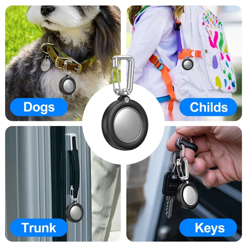 For AirTag Protective Case Full Enclosure Waterproof PC Cover with Hook - Black