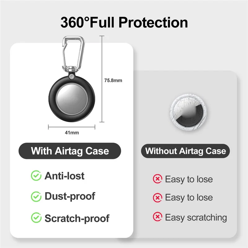 For AirTag Protective Case Full Enclosure Waterproof PC Cover with Hook - Black