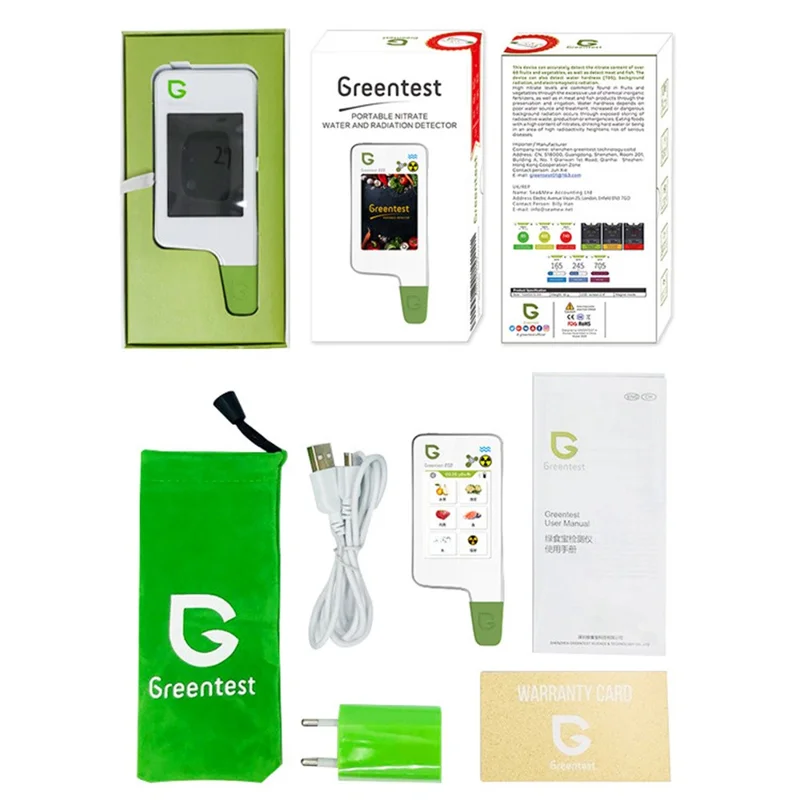 GREENTEST ECO6 Tester di Sicurezza Alimentare per Frutta / Verdura / Carne / Pesce Rilevatore di Nitrati e Radiazioni, Spina EU (Privo di BPA, Non FDA) - Bianco