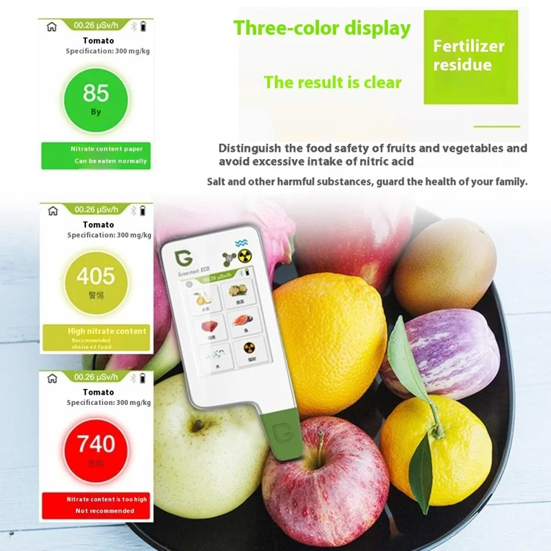 GREENTEST ECO6 Tester di Sicurezza Alimentare per Frutta / Verdura / Carne / Pesce Rilevatore di Nitrati e Radiazioni, Spina EU (Privo di BPA, Non FDA) - Bianco