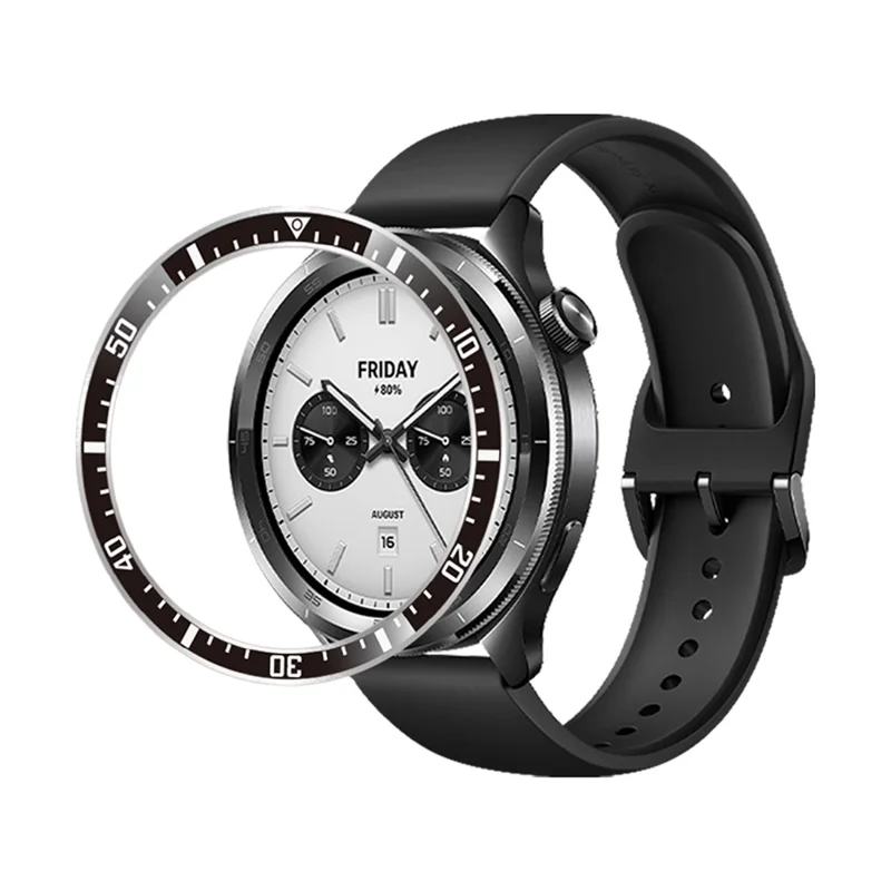 Pour Xiaomi Watch S4 / S3 Anneau de lunette Anti-rayures Couvercle adhésif en alliage d'aluminium - Caractères noirs / blancs