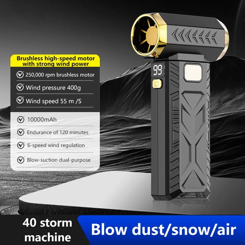 Ventilador M18 de 65W, Doble Función, Potente, Soplador / Aspirador USB Recargable de 10000mAh - Negro