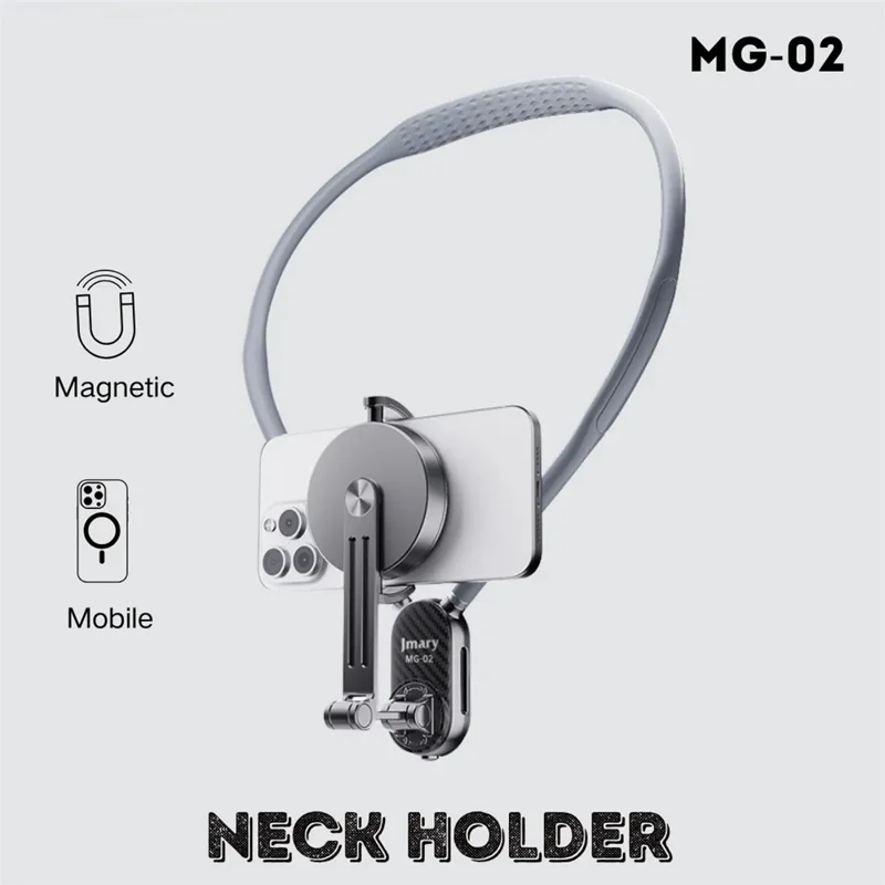 JMARY MG-02 Magnetischer Nackenhalter für Action-Kamera & Smartphone 360° verstellbare Silikon-Halskette