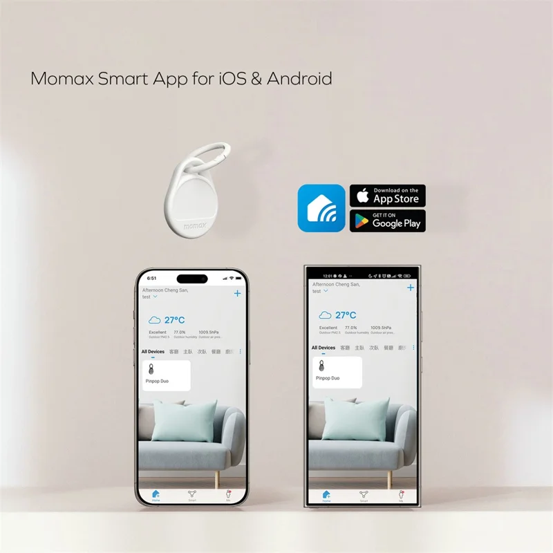 Localizador Inteligente MOMAX Pinpop Duo Compatible con Bluetooth, Certificado para Apple y Android - Negro