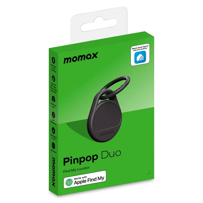 Localizador Inteligente MOMAX Pinpop Duo Compatible con Bluetooth, Certificado para Apple y Android - Negro