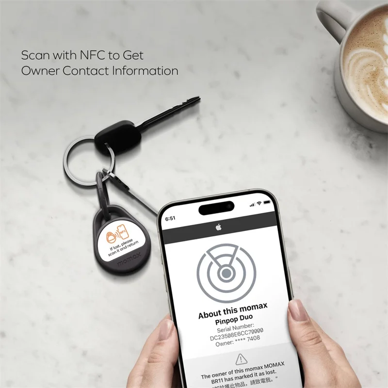Localizador Inteligente MOMAX Pinpop Duo Compatible con Bluetooth, Certificado para Apple y Android - Negro