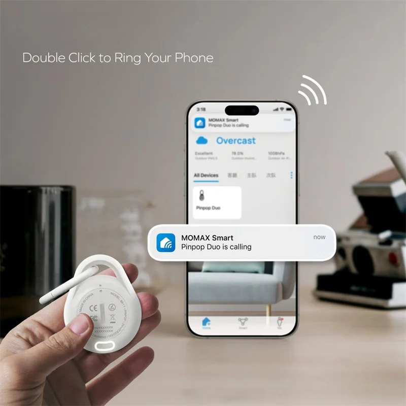 MOMAX Pinpop Duo Keychain Smart Tracker Bluetooth-Compatible Key Finder for iOS / Android - White