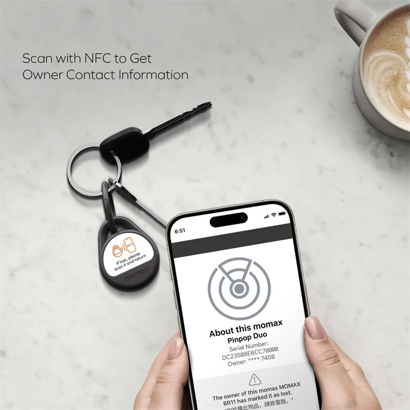 MOMAX Pinpop Duo Keychain Smart Tracker Bluetooth-Compatible Key Finder for iOS / Android - White