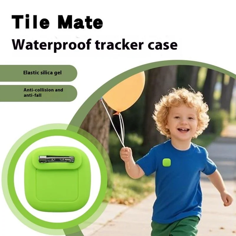 For Tile Mate (2024) Silicone Case Smart Tracker Waterproof Protective Cover Brooch Style for Children - Green