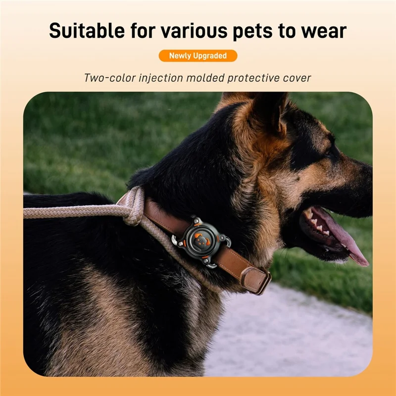 Estojo à Prova d'Água para Coleira de Animais para Rastreador AirTag com Fivela de PC e Metal e 2 Películas - Preto / Laranja