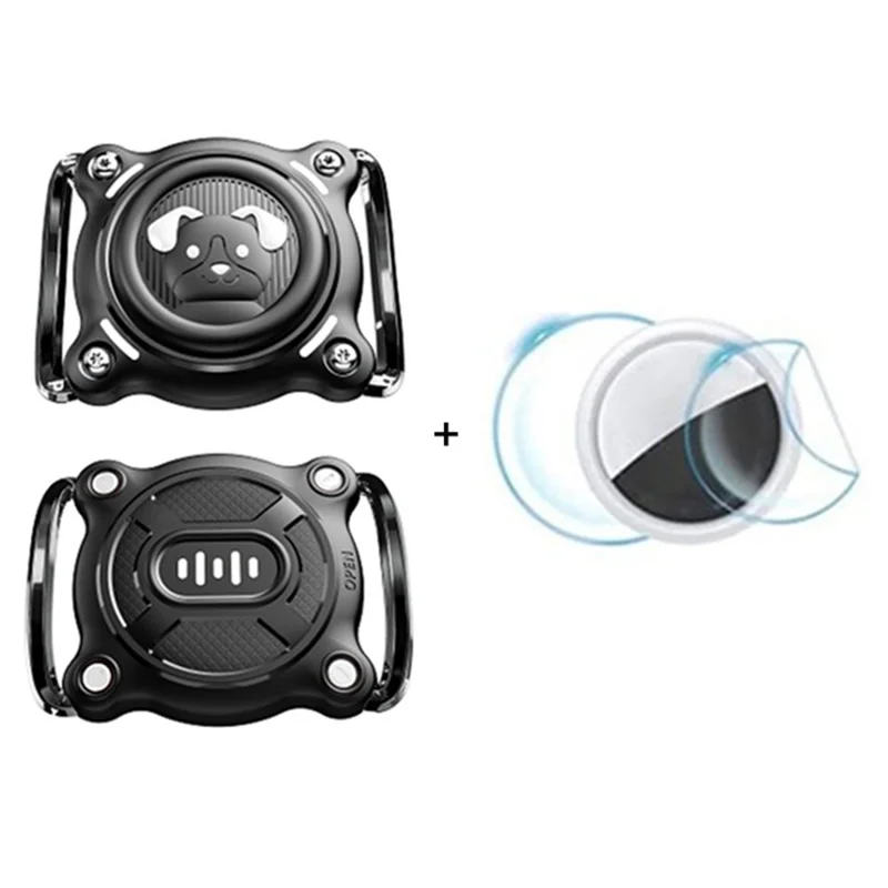 Capa Protetora para AirTag Tracker Versão Mini Compatível com Coleira de Animal de Pequeno Porte com Película Frontal + Traseira - Preto / Branco