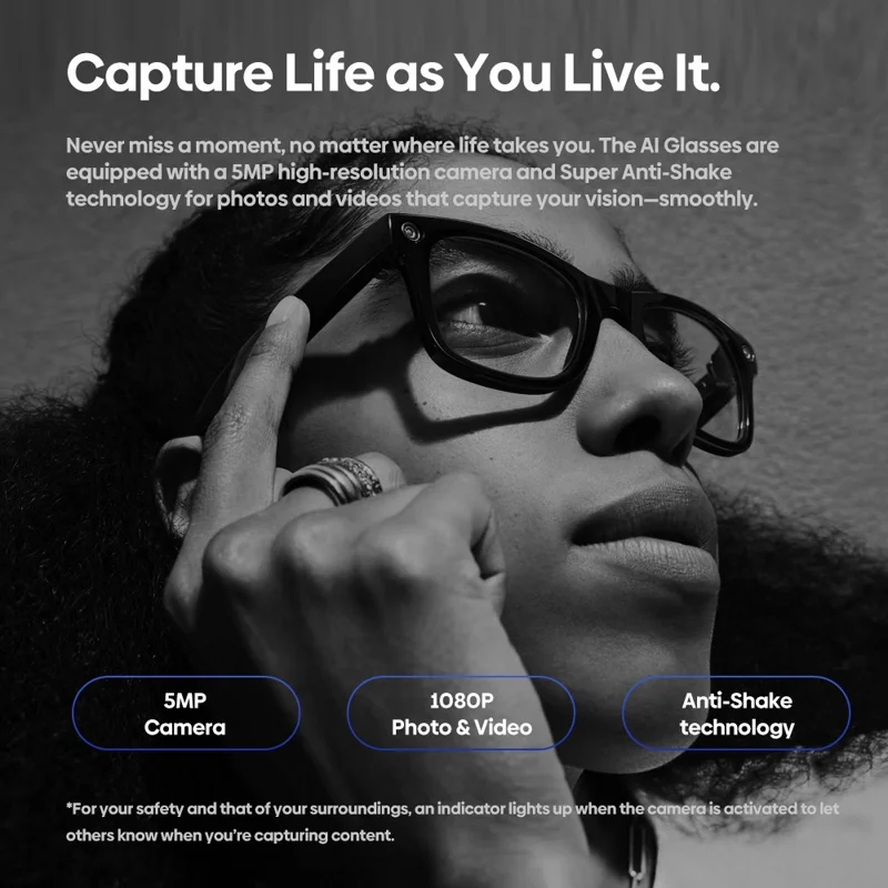 ZEBLAZE AI Translation Eyewear HD Photo Video Calling Smart Glasses with Camera Intelligent Eyewear - Transparent Lens