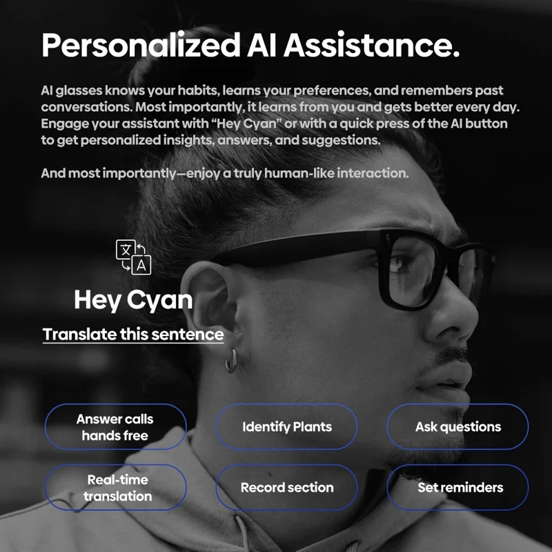 ZEBLAZE AI Translation Eyewear HD Photo Video Calling Smart Glasses with Camera Intelligent Eyewear - Transparent Lens