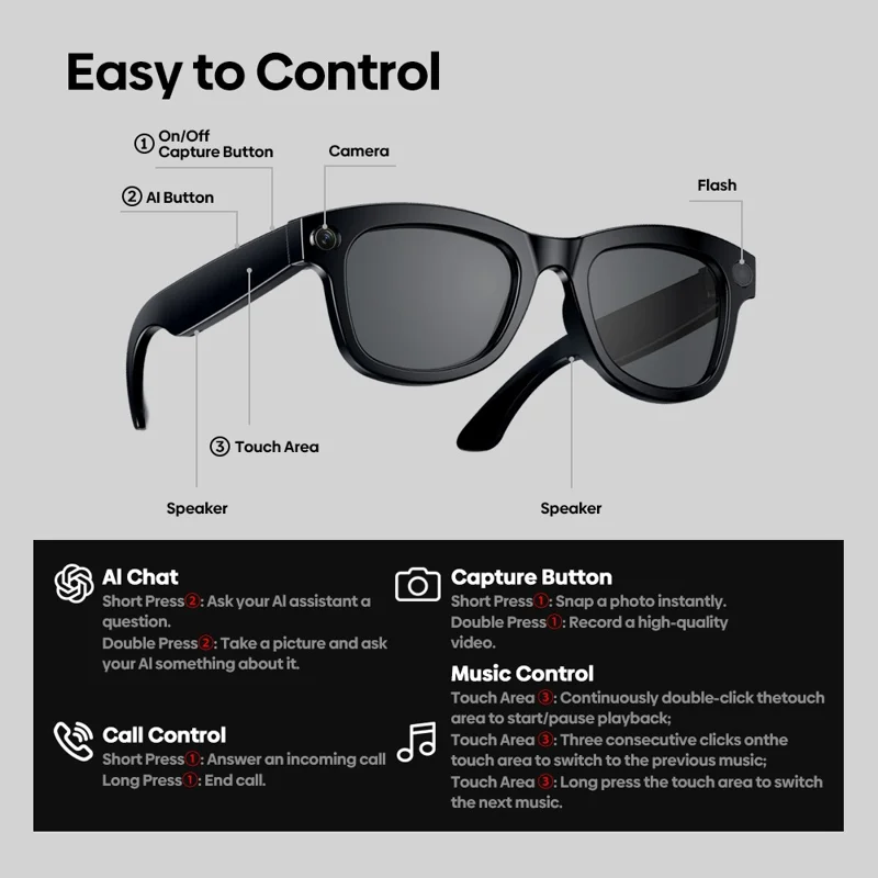ZEBLAZE AI Translation Eyewear HD Photo Video Calling Smart Glasses with Camera Intelligent Eyewear - Transparent Lens