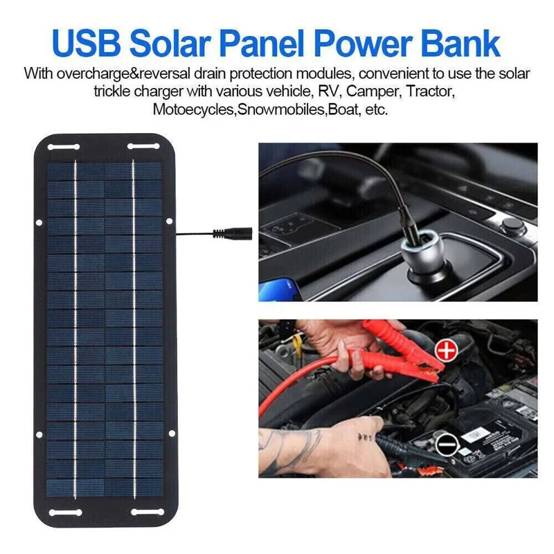 XXP335-125B 6W Polycrystalline Silicon Solar Panel 12V Car Battery Charger Maintainer with USB and DC Output