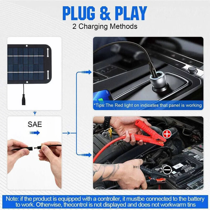 XXP335-125B 6W Polycrystalline Silicon Solar Panel 12V Car Battery Charger Maintainer with USB and DC Output