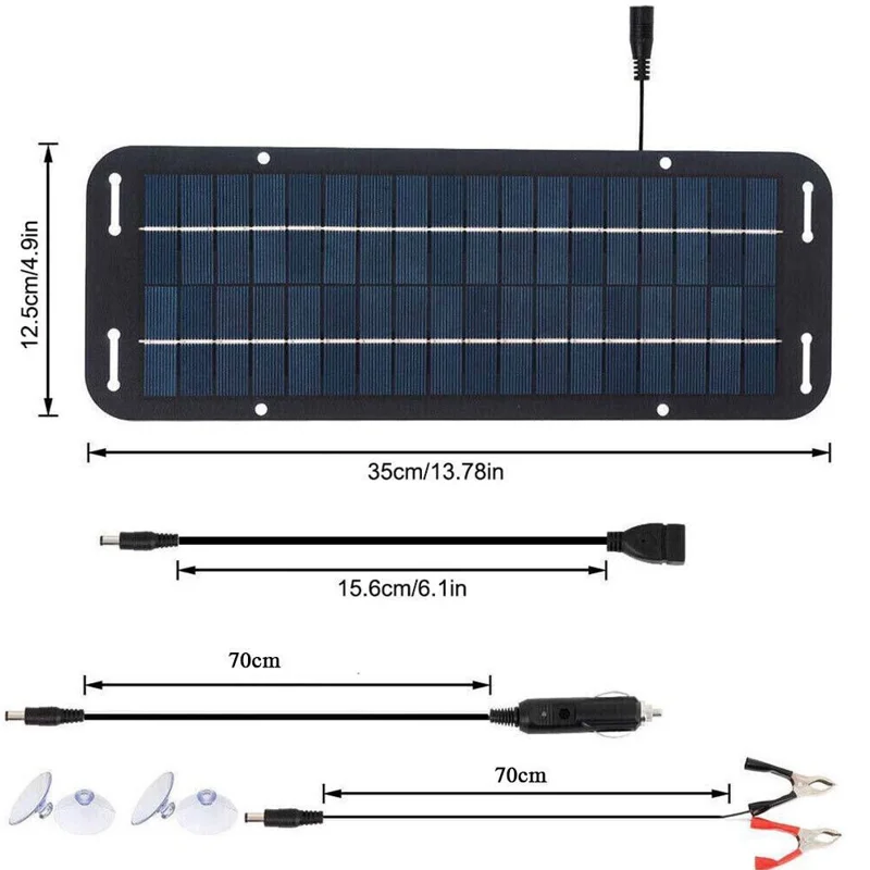 XXP335-125B 6W Polycrystalline Silicon Solar Panel 12V Car Battery Charger Maintainer with USB and DC Output
