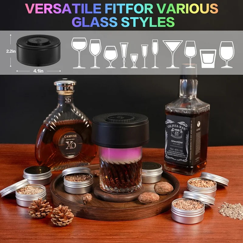 QY-503 Whisky-Champagner Rauch Infuser Elektrischer Cocktail Raucher mit LED-Beleuchtung 4 Modi zur Geschmacksverstärkung von Getränken