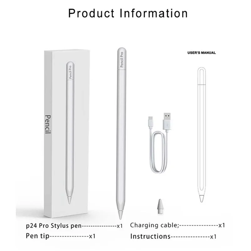 Caneta Stylus P24 Pro para iPad Pencil Pro Caneta Capacitiva com Carregamento Magnético Sem Fio para Desenho