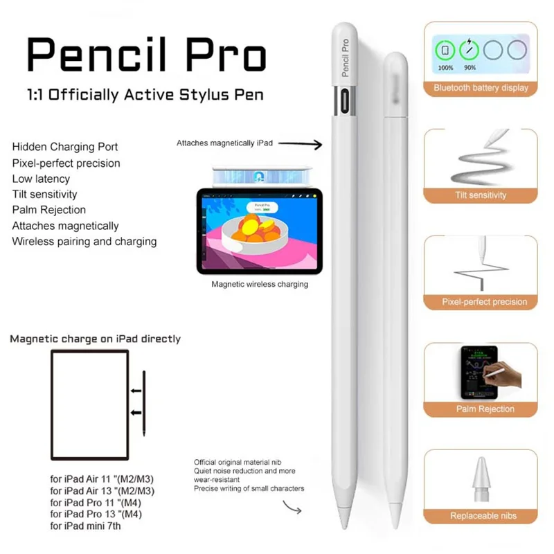 Caneta Stylus P24 Pro para iPad Pencil Pro Caneta Capacitiva com Carregamento Magnético Sem Fio para Desenho