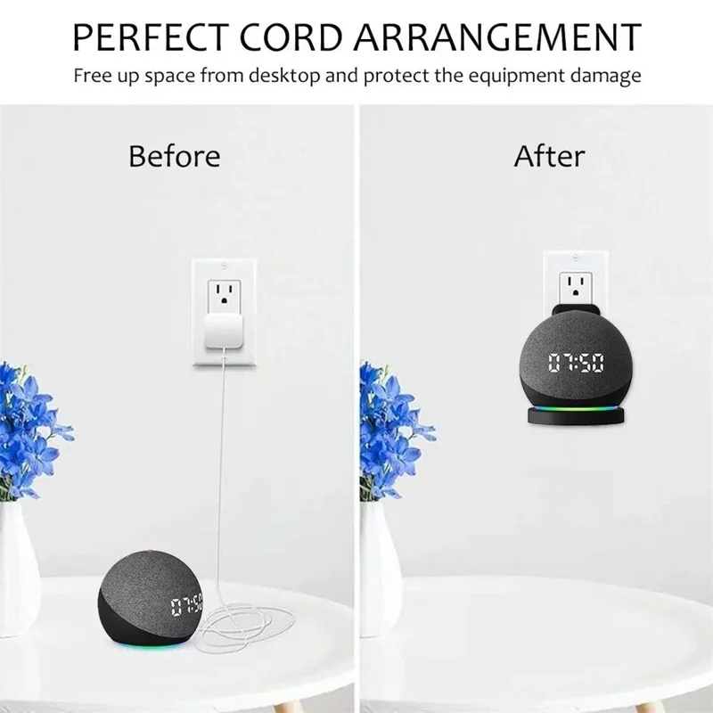 Supporto a parete per Amazon Echo Dot (5a generazione) Supporto per altoparlante Organizzatore di prese - Nero