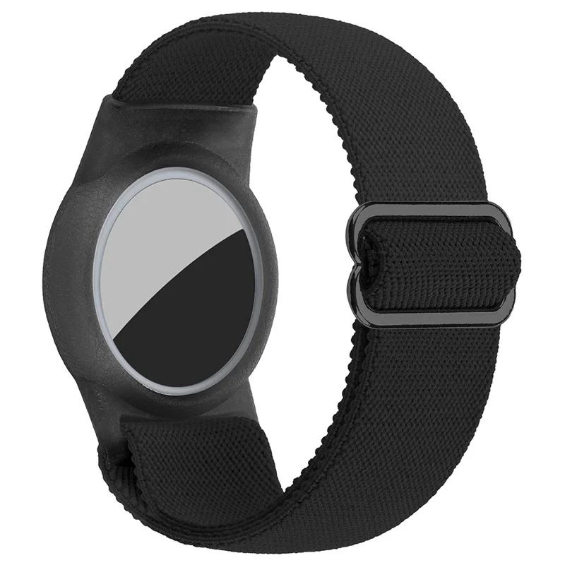 Für AirTag Schutzhülle Smarter Tracker Nylon Elastisches Armband mit Vorder- / Rückseite Schutzfolie - Schwarz