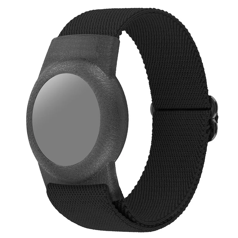 Für AirTag Schutzhülle Smarter Tracker Nylon Elastisches Armband mit Vorder- / Rückseite Schutzfolie - Schwarz
