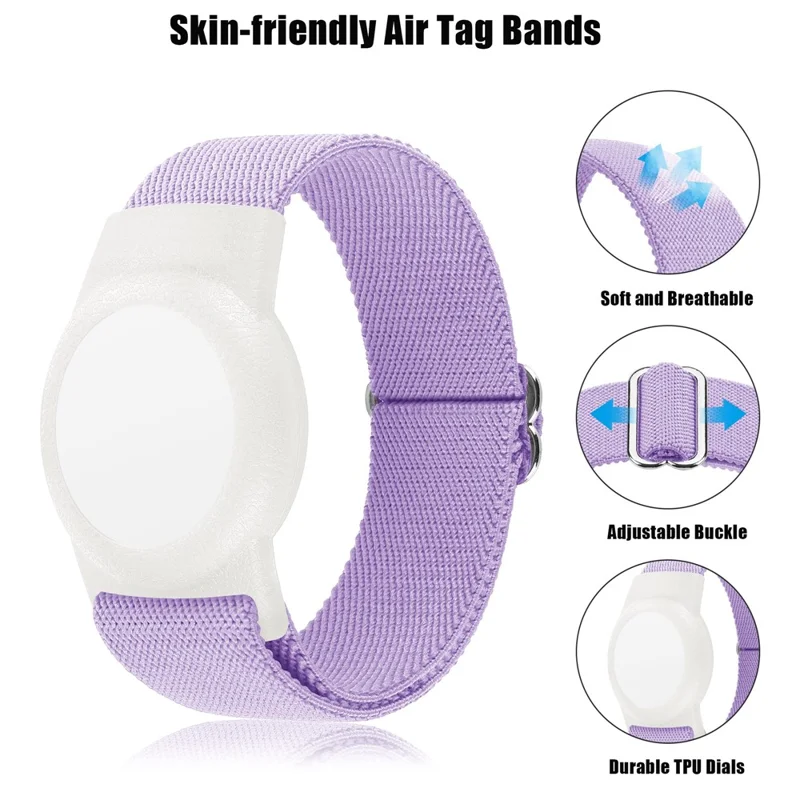 Für AirTag Schutzhülle Smarter Tracker Nylon Elastisches Armband mit Vorder- / Rückseite Schutzfolie - Schwarz