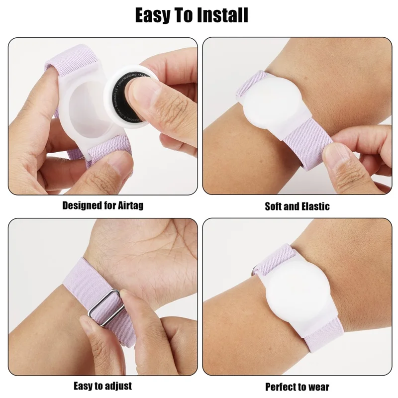 Für AirTag Schutzhülle Smarter Tracker Nylon Elastisches Armband mit Vorder- / Rückseite Schutzfolie - Schwarz
