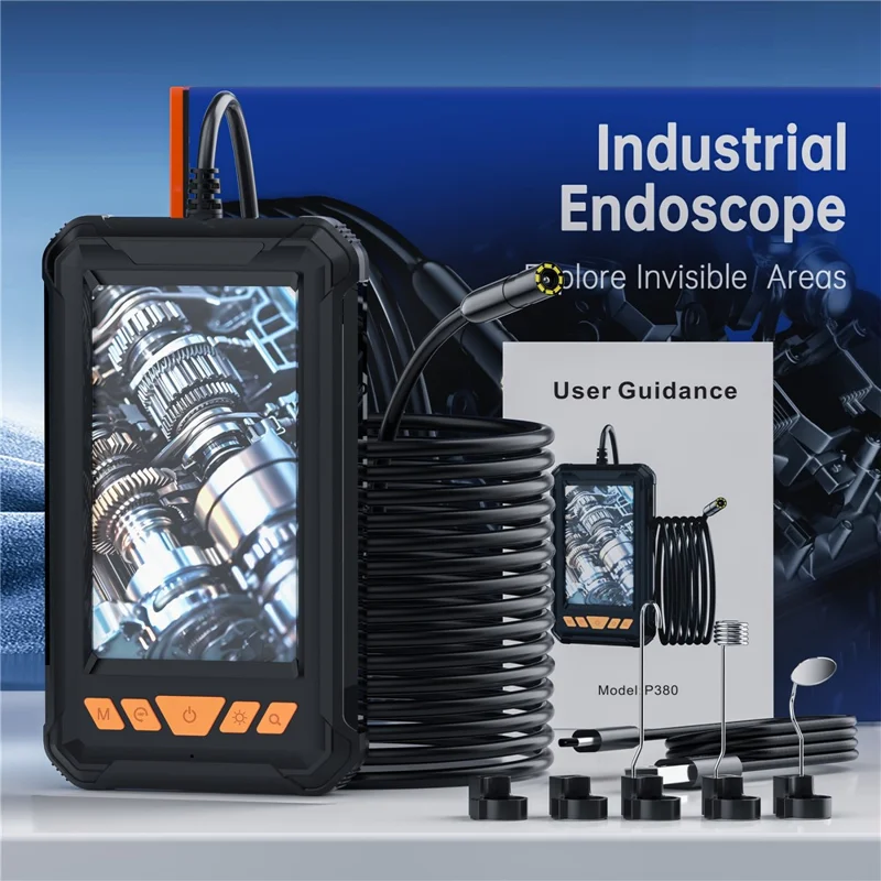 Endoscopio industriale P380 con cavo rigido da 2m, schermo HD da 4,3 pollici per riparazioni automobilistiche e tubi, con obiettivo da 8mm