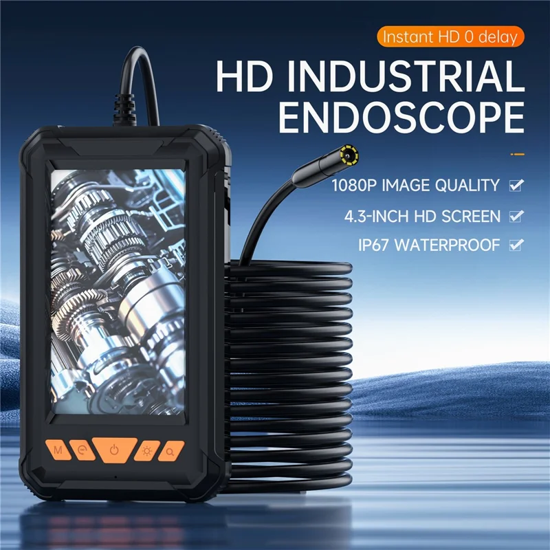 Endoscopio Industriale P380 da 5m con Cavo Rigido, Schermo HD da 4,3 Pollici per Riparazione Automotive, Fotocamera con Obiettivo da 8mm