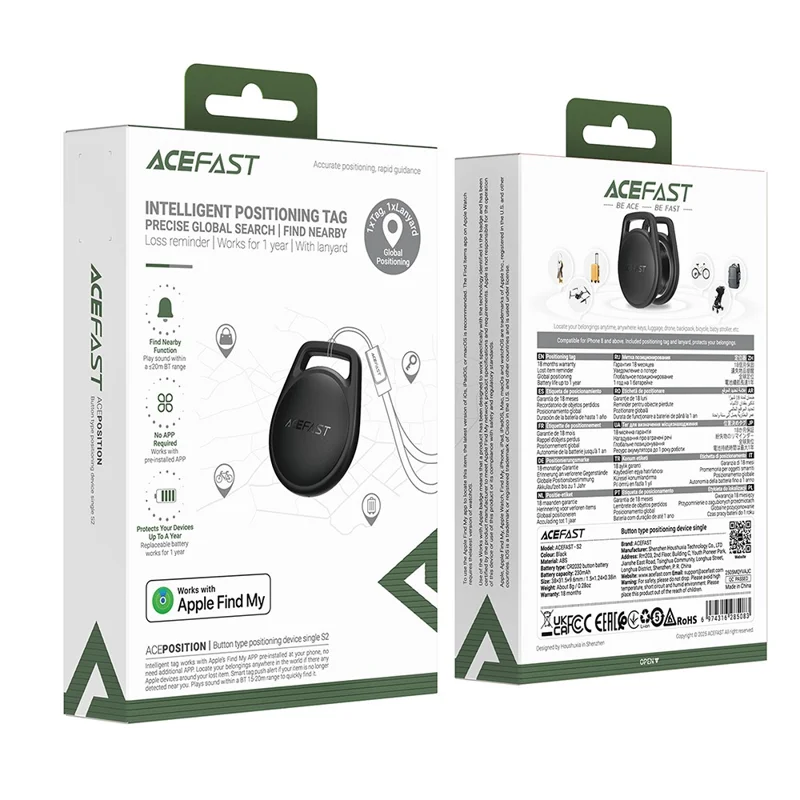 ACEFAST S2 Taste-Typ Positionsgerät Bluetooth-kompatibler Tracker Mein Netzwerk Global Locator
