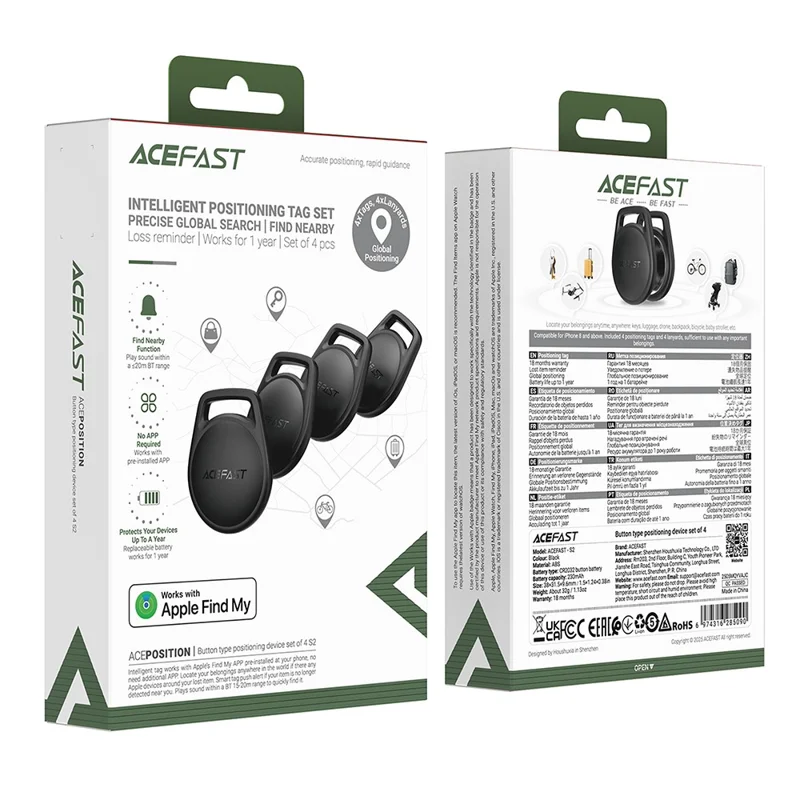 ACEFAST S2 4er-Set Knopf-Positionstracker Bluetooth-kompatibler Netzwerk-Locator zur globalen Ortung