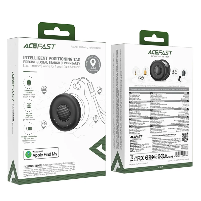 ACEFAST S1 Positioniervorrichtung vom Knopftyp für Bluetooth-kompatiblen Tracker des Apple Find My Network