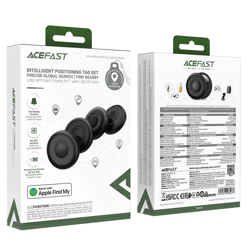 ACEFAST S1 4 Stück Button Positionierungsgerät für Apple Find My Network Bluetooth-kompatibles Tracker
