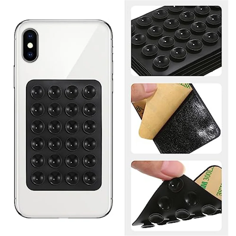 Support de téléphone à forte adhérence avec ventouse en silicone, pad adhésif carré de 40 grains - Noir