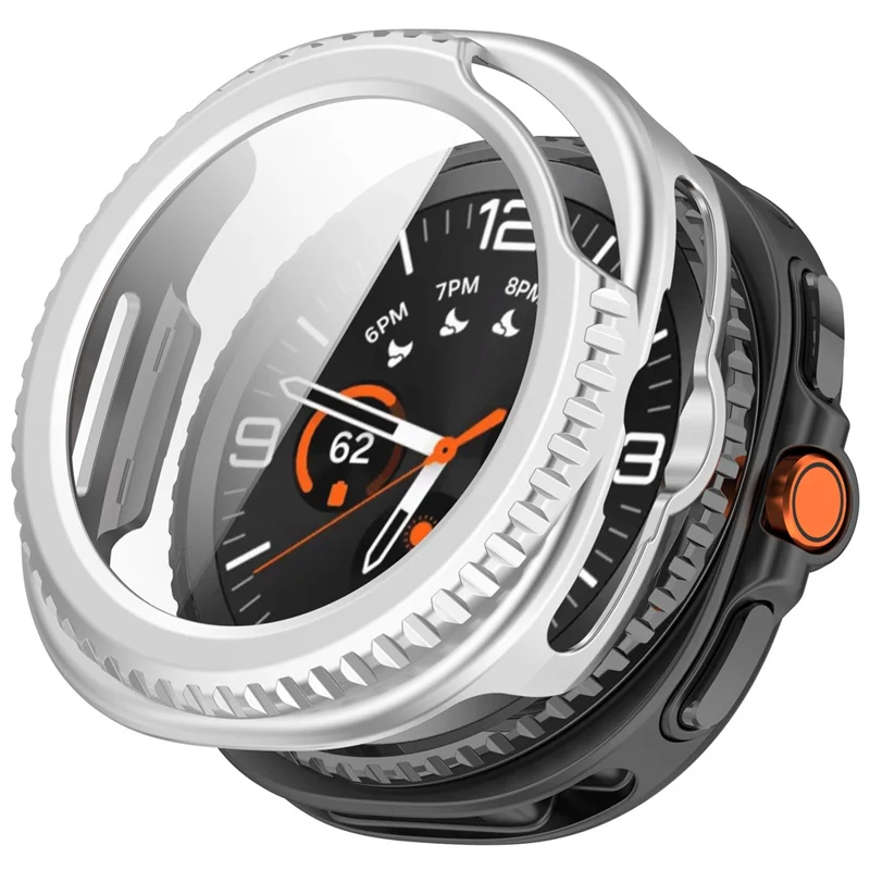 For Samsung Galaxy Watch8 Classic 46mm Case Cover PC + Tempered Glass Integrated Watch Protector - Matte Silver