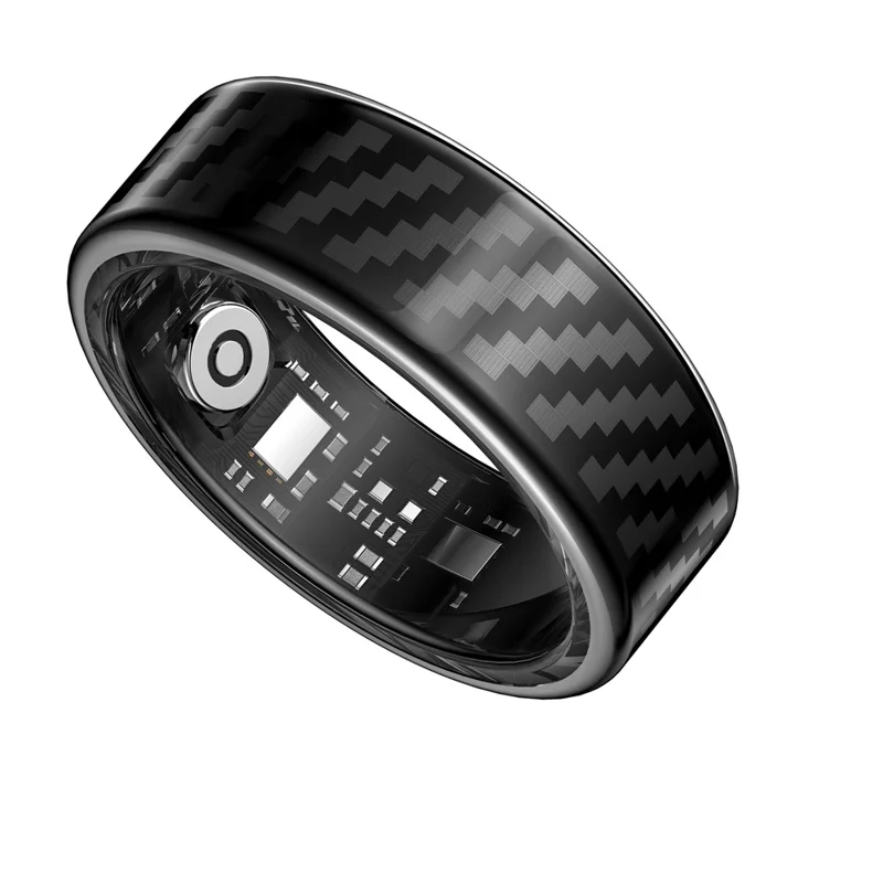 Bague intelligente multifonction SY02 avec motif en fibre de carbone, suivi du sommeil, oxymètre de pouls et moniteur de fréquence cardiaque, avec boîtier de charge - Noir / Taille 7