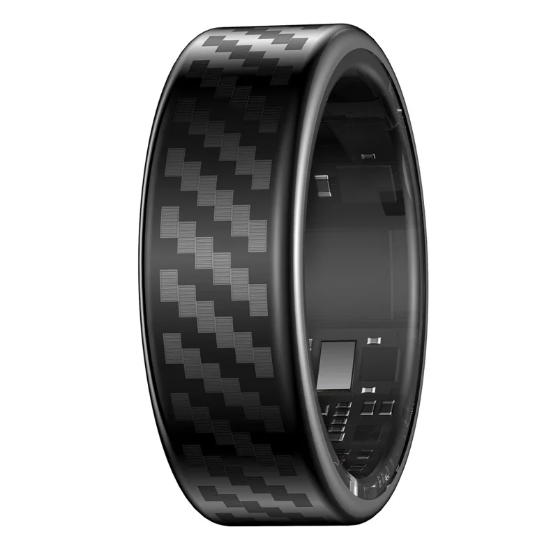 Bague intelligente multifonction SY02 avec motif en fibre de carbone, suivi du sommeil, oxymètre de pouls et moniteur de fréquence cardiaque, avec boîtier de charge - Noir / Taille 7