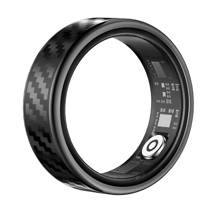 Bague intelligente multifonction SY02 avec motif en fibre de carbone, suivi du sommeil, oxymètre de pouls et moniteur de fréquence cardiaque, avec boîtier de charge - Noir / Taille 7