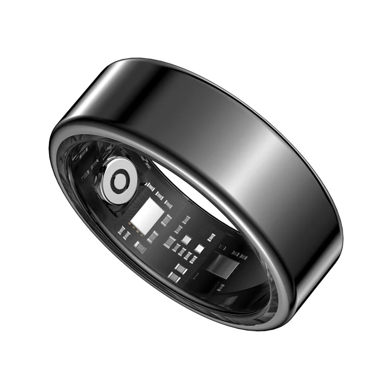SY02 Anillo Inteligente de Color Sólido Multifunción para Seguimiento del Sueño, Monitor de Oxígeno en Sangre y Frecuencia Cardíaca, con Estuche de Carga - Negro / Talla 7