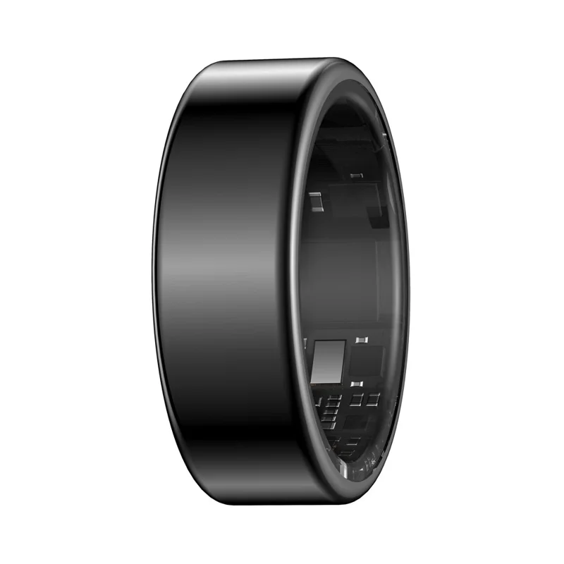 SY02 Anillo Inteligente de Color Sólido Multifunción para Seguimiento del Sueño, Monitor de Oxígeno en Sangre y Frecuencia Cardíaca, con Estuche de Carga - Negro / Talla 7