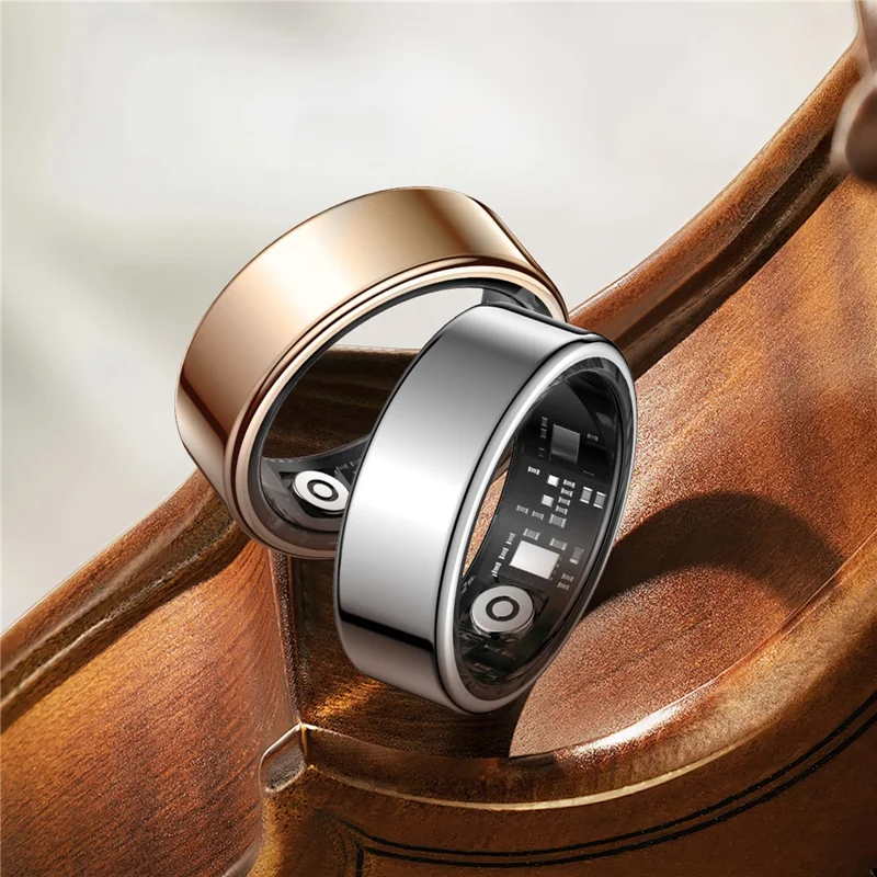 SY02 Anillo Inteligente de Color Sólido Multifunción para Seguimiento del Sueño, Monitor de Oxígeno en Sangre y Frecuencia Cardíaca, con Estuche de Carga - Negro / Talla 7