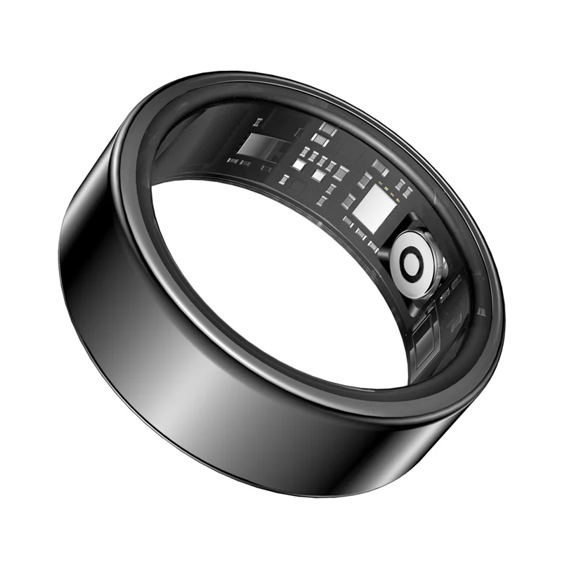 Anillo inteligente de color sólido SY02 Multifunción Monitor de sueño, saturación de oxígeno en sangre y frecuencia cardíaca, con estuche de carga - Negro / Talla 12