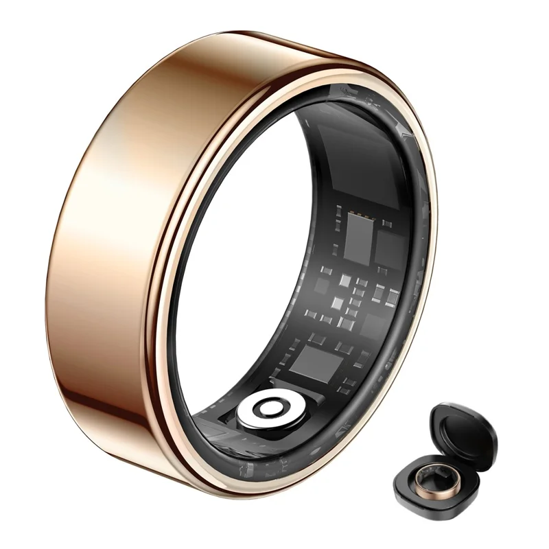 SY02 Solid Color Smart Ring Multifunction Sleep Tracker Blood Oxygen Heart Rate Monitor, with Charging Case - Rose Gold / Size 11
