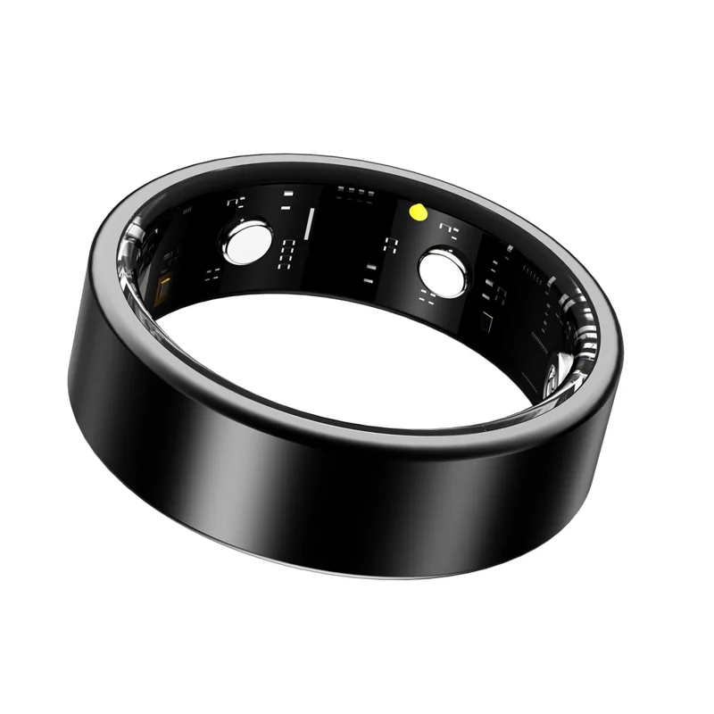 Bague intelligente R30 avec motif en cœur - Tracker ECG, fréquence cardiaque, oxygène sanguin, pression artérielle et sommeil, avec étui de chargement - Noir / Taille 7