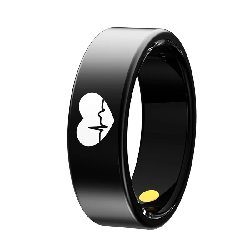 R30 Heart Pattern Smart Ring Waterproof ECG Heart Rate Blood Oxygen Blood Pressure Sleep Tracker, with Charging Case - Black / Size 9