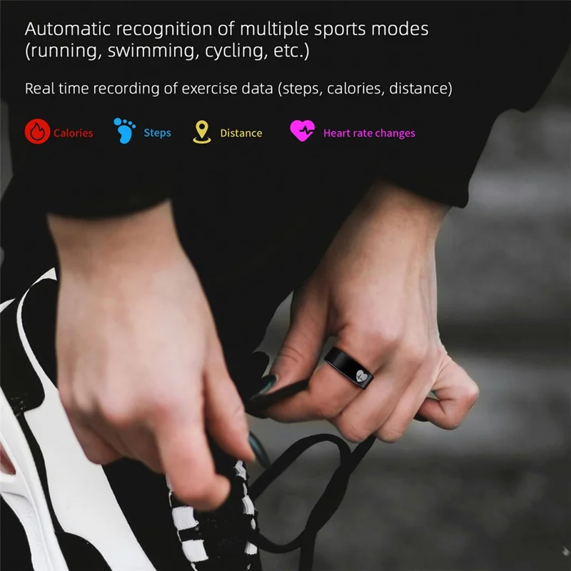 R30 Heart Pattern Smart Ring Waterproof ECG Heart Rate Blood Oxygen Blood Pressure Sleep Tracker, with Charging Case - Black / Size 9